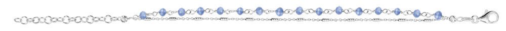 Bracelet en argent rhodié double chaîne perles bleues 16cm + 3cm