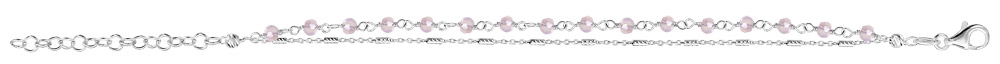 Bracelet en argent rhodié double chaîne perles rose clair 16cm + 3cm