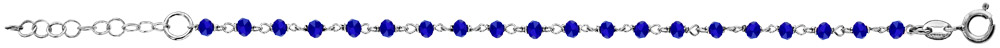Bracelet en argent rhodié boules perles de verre facettées bleu foncé 15cm + 3cm
