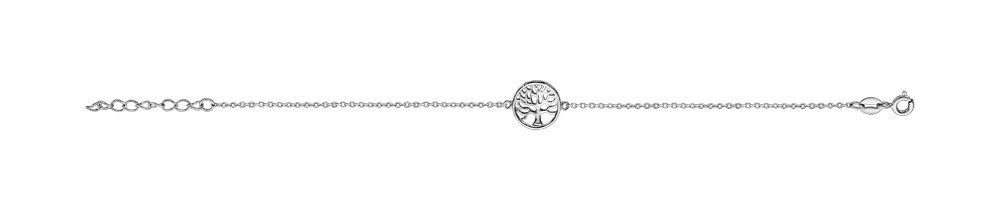 Bracelet en argent rhodié rondelle arbre de vie ajouré 16cm + 3cm