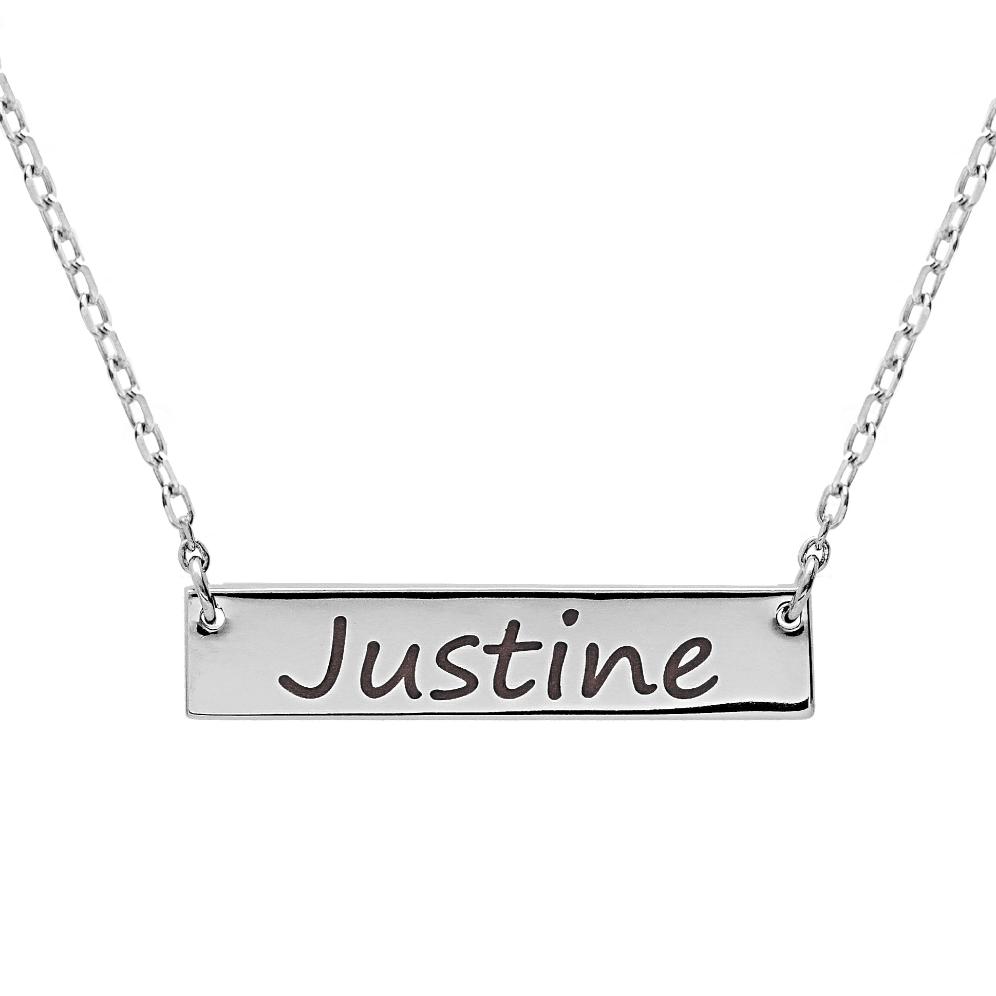 Collier en argent rhodié chaîne avec plaque horizontale à graver 39+5cm