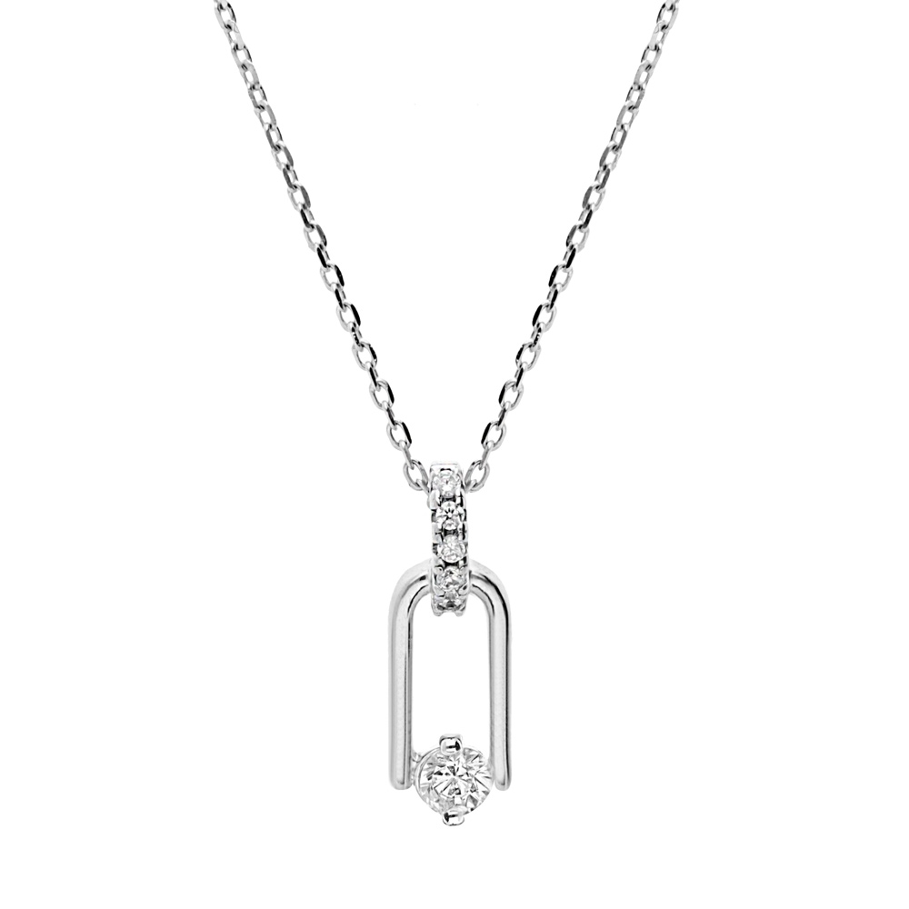 Collier en argent rhodié chaîne avec pendentif rectangulaire et oxyde blanc serti 40+5cm