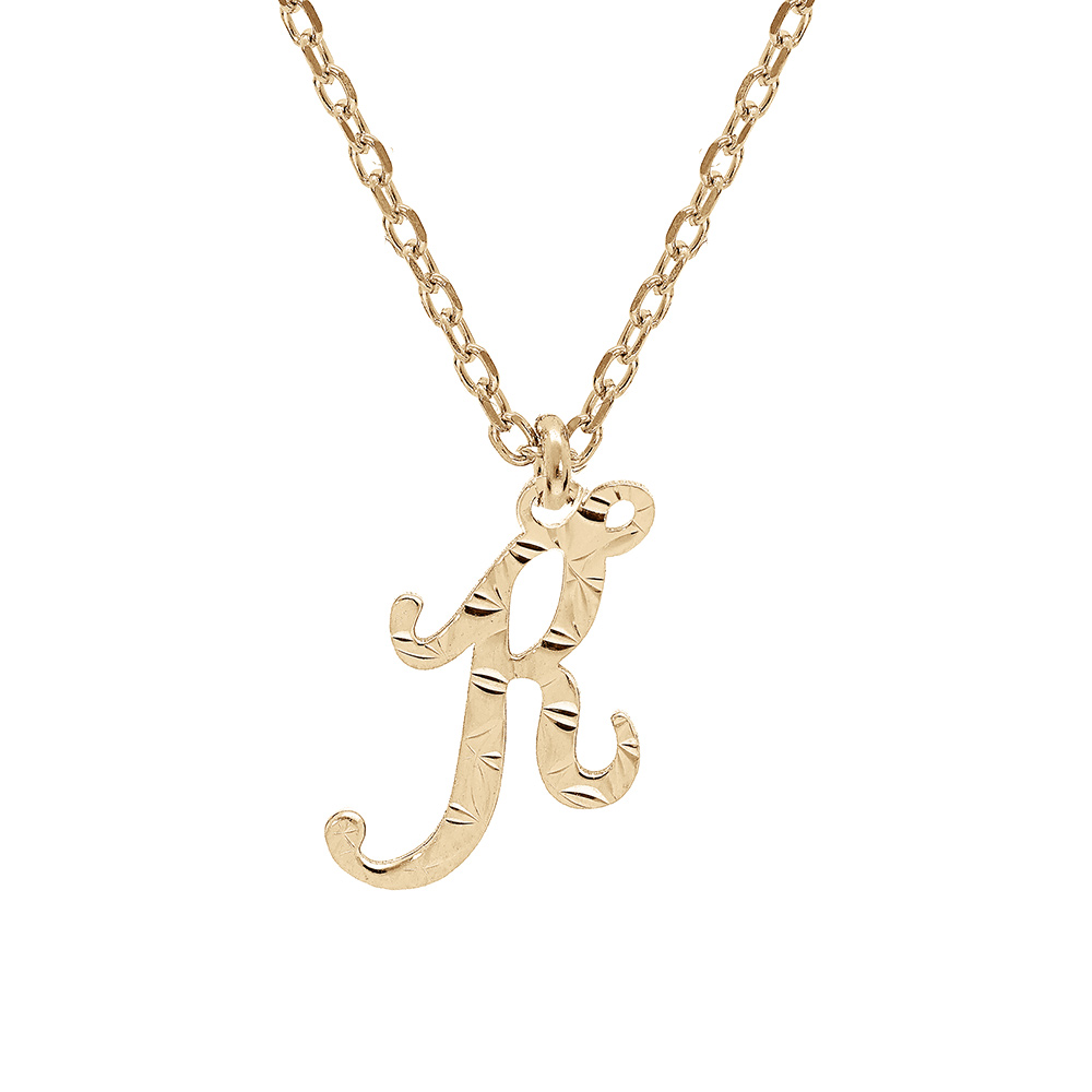 Collier en argent et dorure jaune chaîne avec pendentif lettre anglaise K diamanté 40+5cm