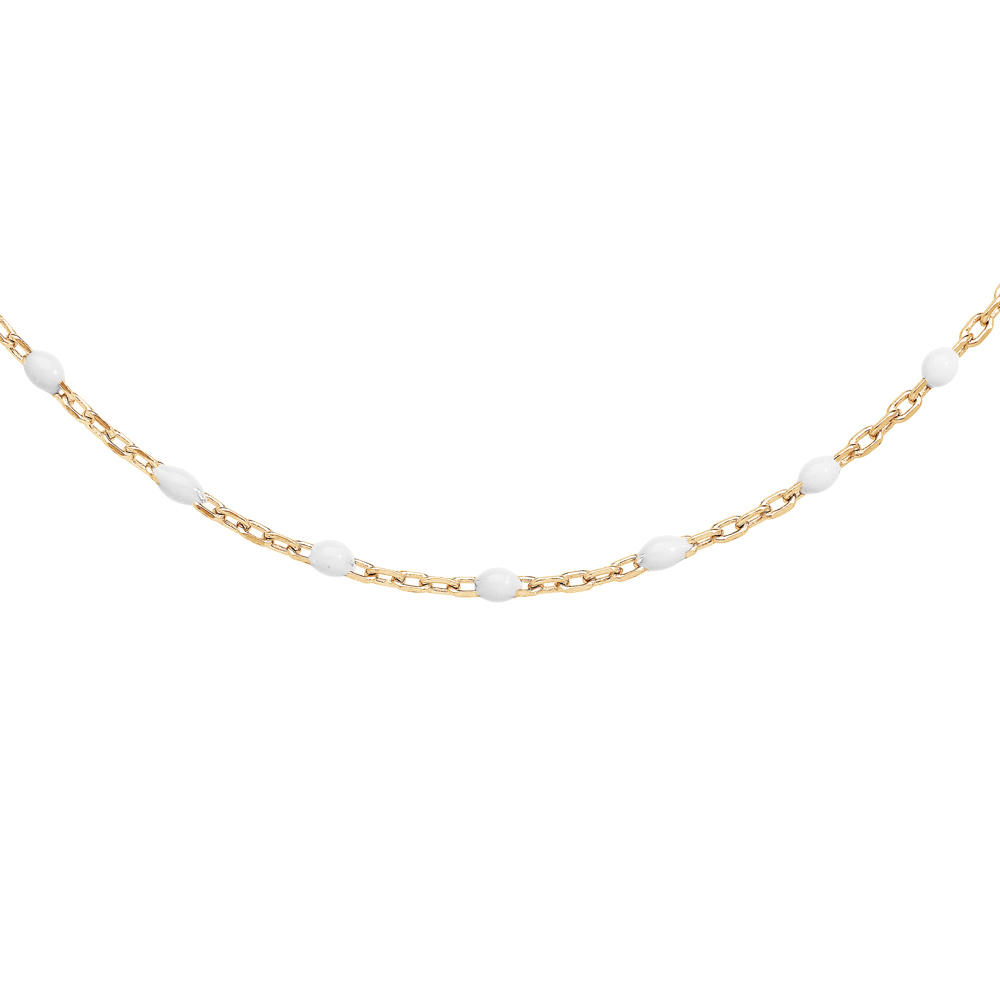 Sautoir en argent et dorure jaune avec olives couleur blanche 60+10cm