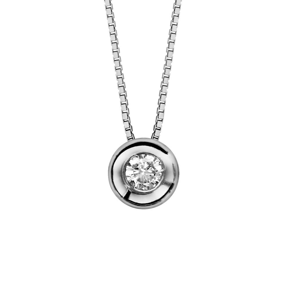 Collier en argent rhodié chaîne avec pendentif oxyde blanc serti clos – longueur 41,5cm