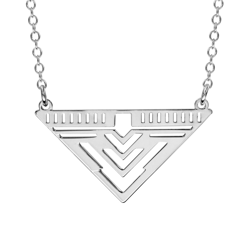 Collier en argent rhodié chaîne avec pendentif triangle découpés en stries et en pointes – longueur 38cm + 4cm de rallonge