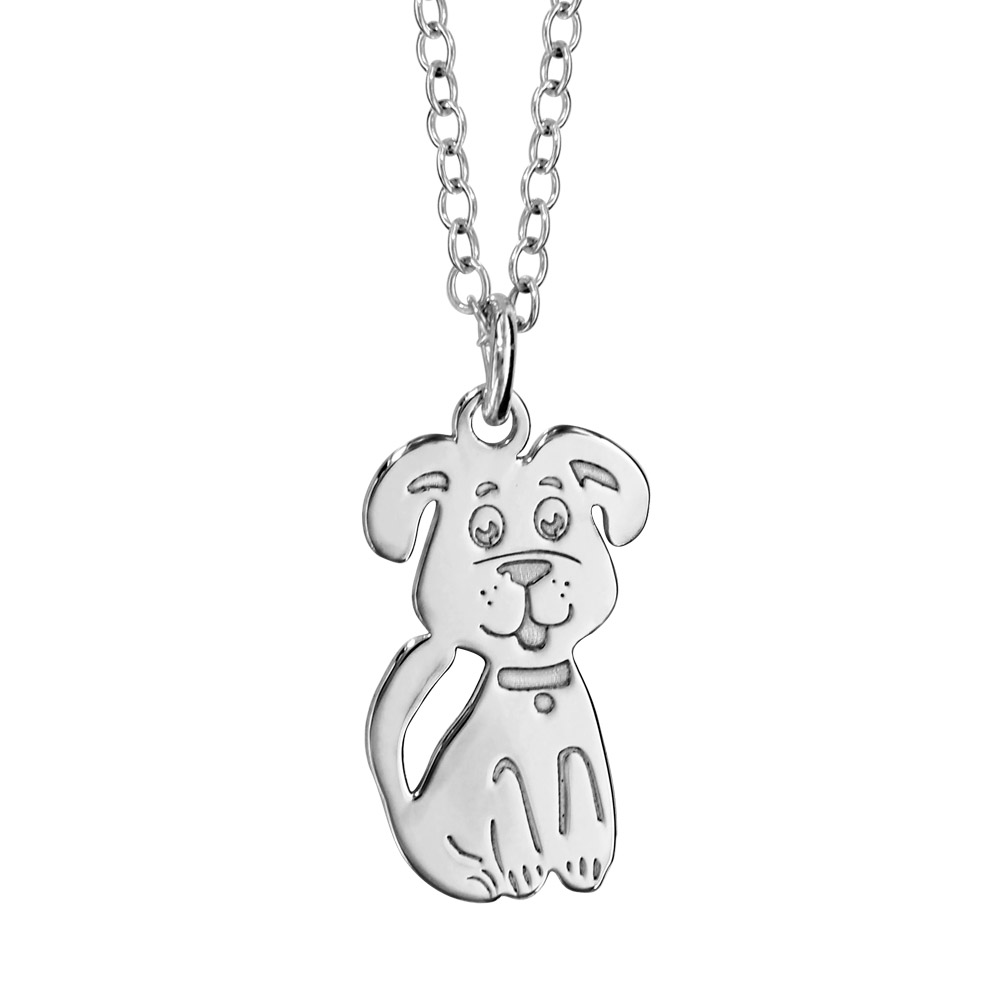 Collier en argent rhodié chaîne avec pendentif chien – longueur 35cm + 5cm de rallonge