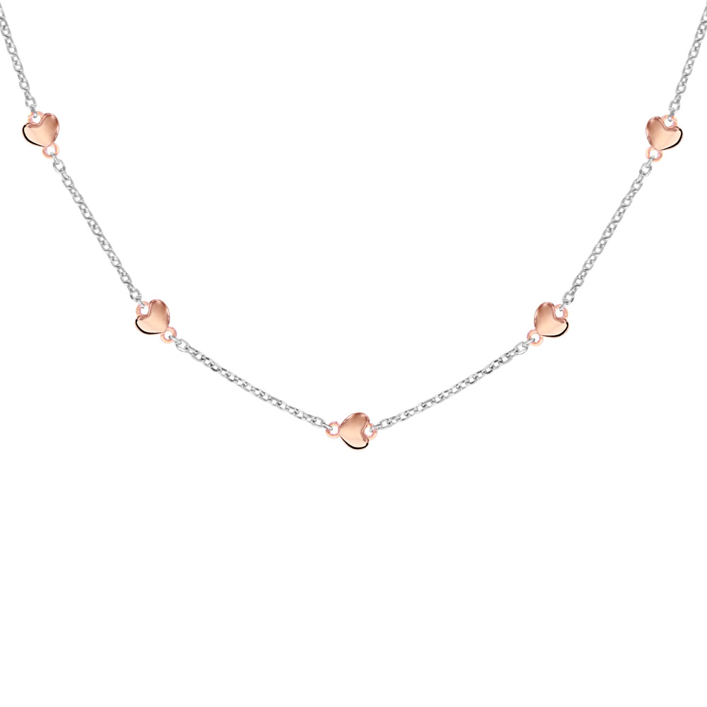 Collier en argent rhodié chaîne avec coeurs dorés rose – longueur 42cm + 3cm de rallonge