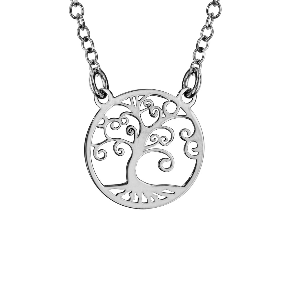 Collier en argent rhodié chaîne avec arbre de vie ajouré 40cm + 5cm