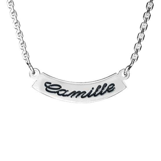 Collier en argent chaîne avec pendentif plaque prénom à graver en demi lune – longueur 40cm