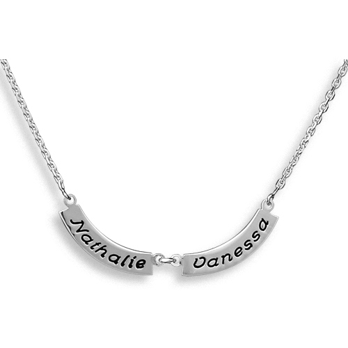 Collier en argent chaîne avec pendentifs 2 plaques prénom à graver en demi lune
