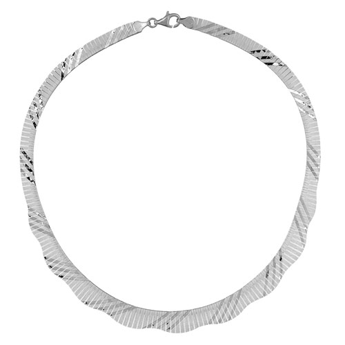 Collier en argent rhodié et franges striées et ondulées – longueur 43cm