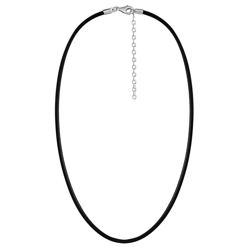 Cordon en cuir noir et fermoir en argent rhodié – largeur 2mm et longueur 50cm + 5cm de rallonge