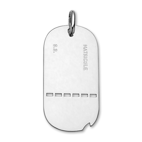 Pendentif en argent plaque G.I. arrondie trouée avec encoche et gravée « matricule » et « G.S. » (groupe sanguin) – plaque prestige