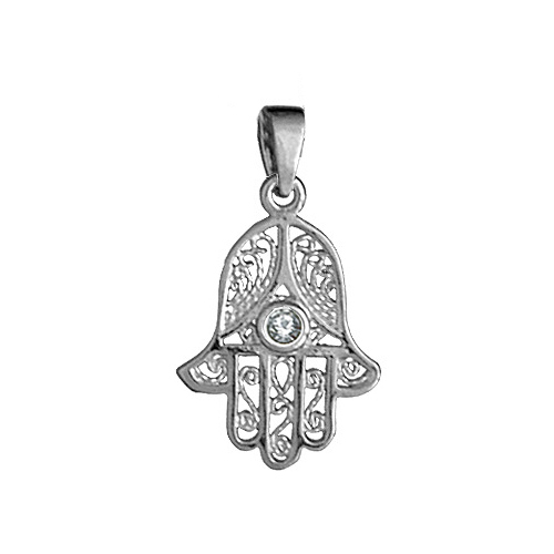 Pendentif en argent main de Fatma ouvragée et ornée d’1 oxyde blanc