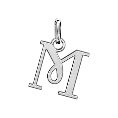 Pendentif en argent lettre M en lettrine anglaise stylisée