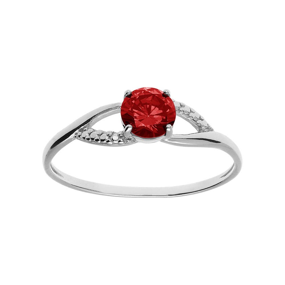 Bague en argent platiné joaillerie avec oxydes rouge et blancs sertis