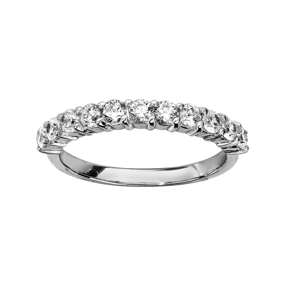 Bague en argent rhodié avec demi-rail de 11 oxydes blancs sertis