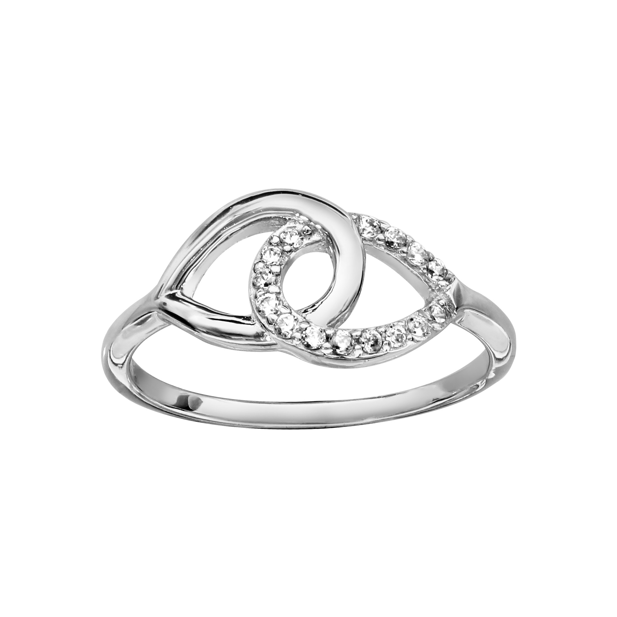 Bague en argent rhodié 2 gouttes emmaillées, 1 lisse et l’autre ornée d’oxydes blancs sertis