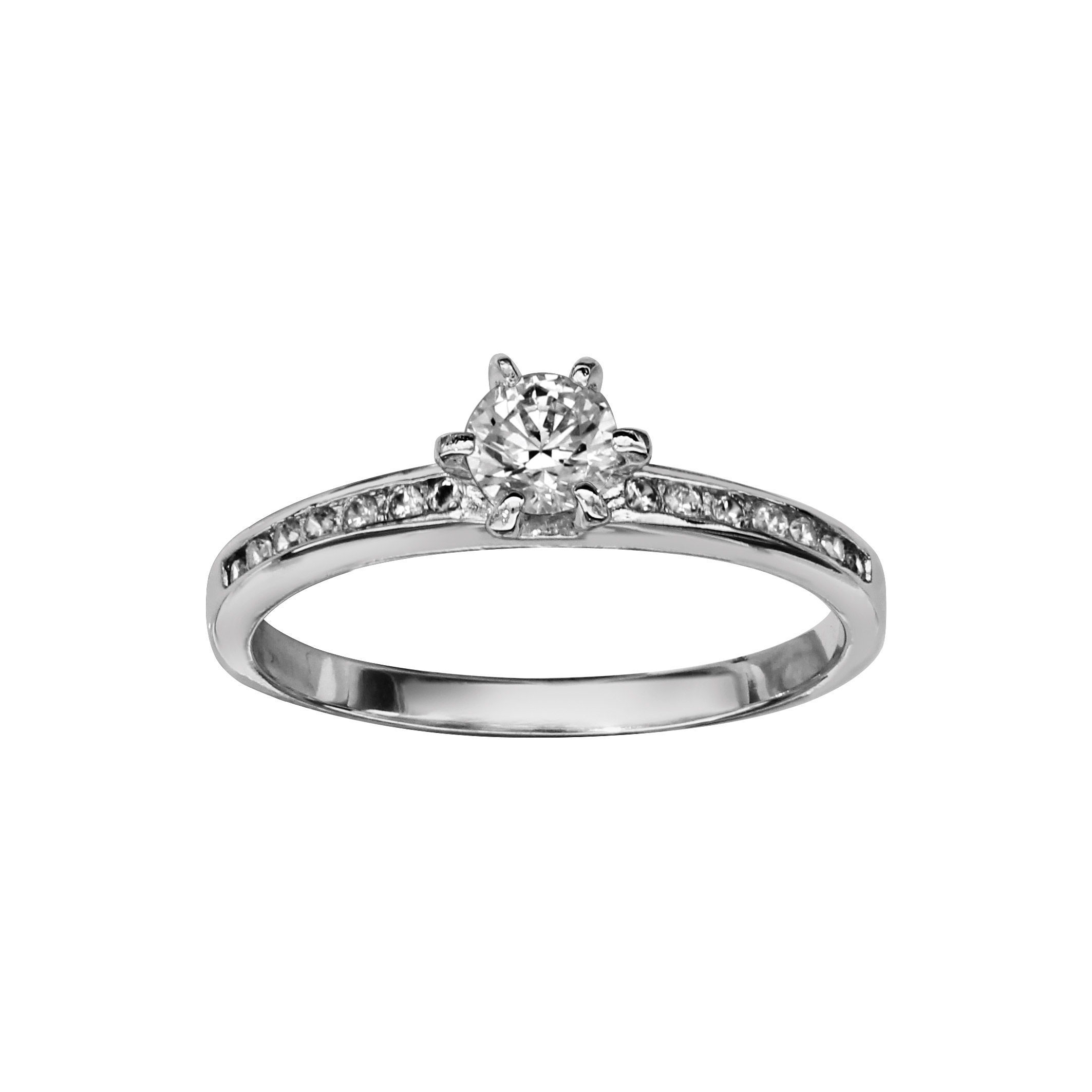 Bague en argent rhodié demi- rail d’oxydes avec 1 gros oxyde serti 6 griffes au milieu