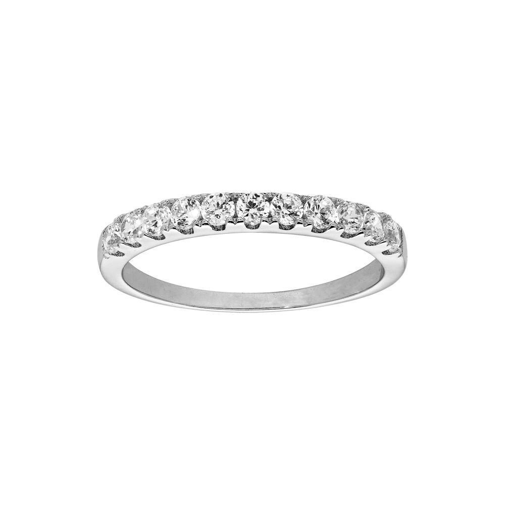 Bague en argent rhodié demi-rail d’oxydes blancs sertis