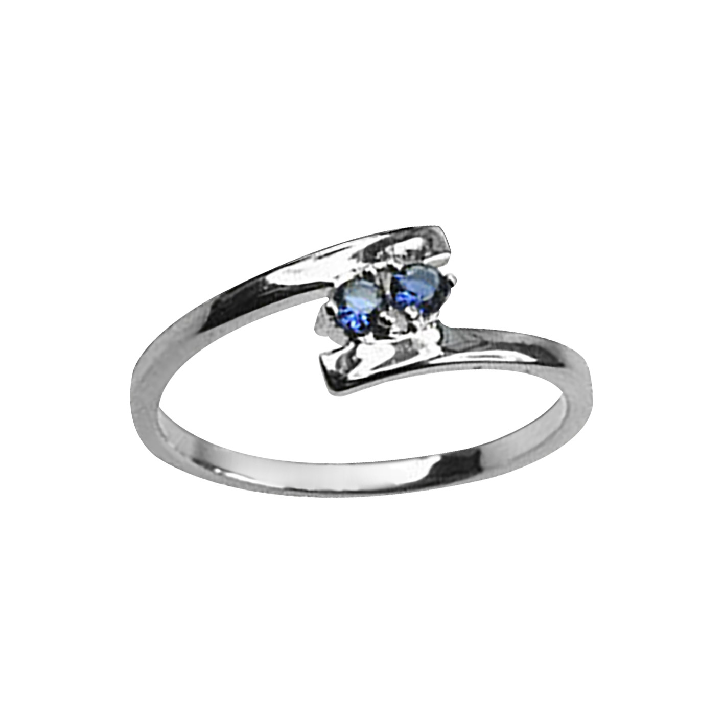 Bague en argent rhodié brin qui fait le tour et 2 oxydes bleus dans l’intervalle au milieu
