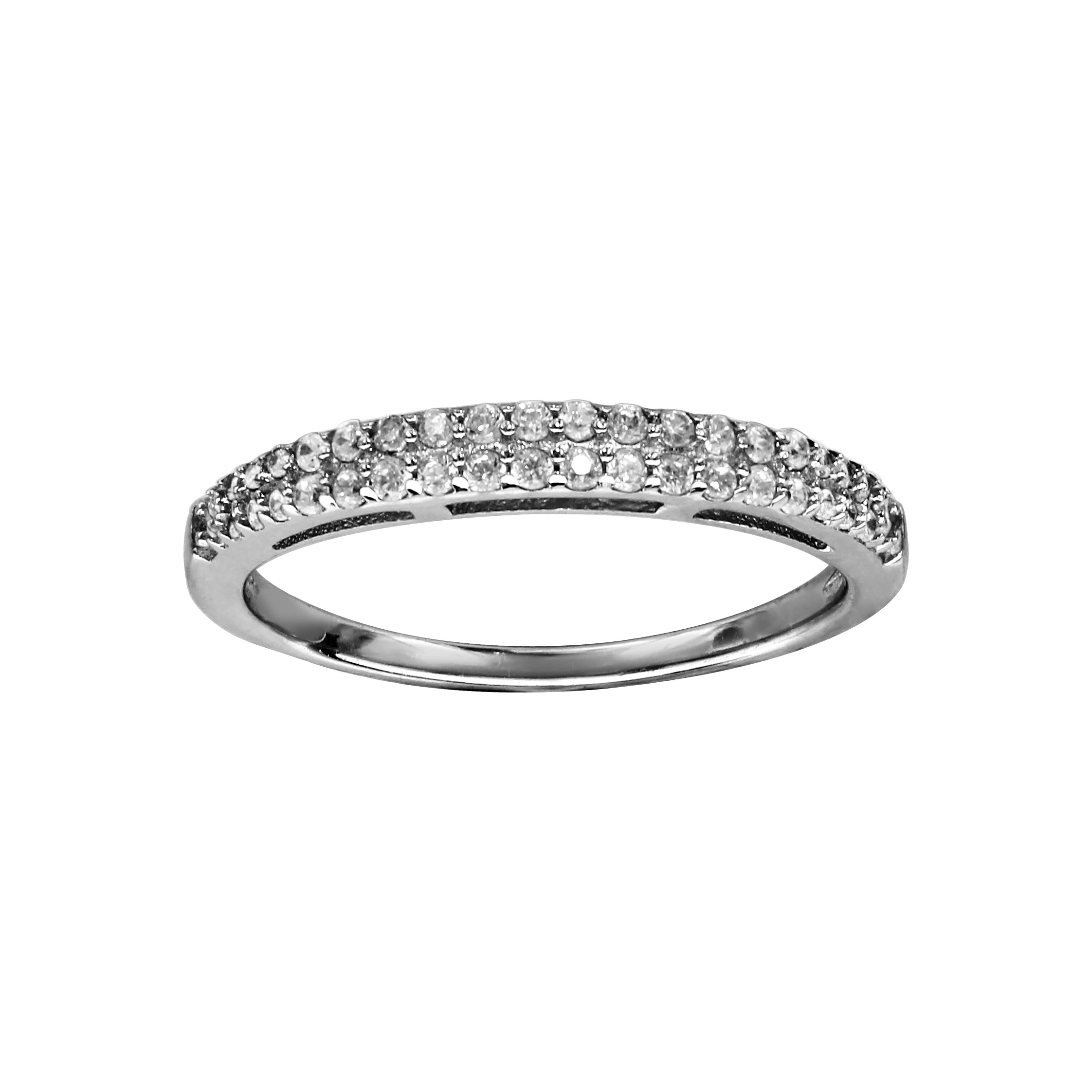 Bague en argent rhodié 2 demi-rails d’oxydes blancs sertis