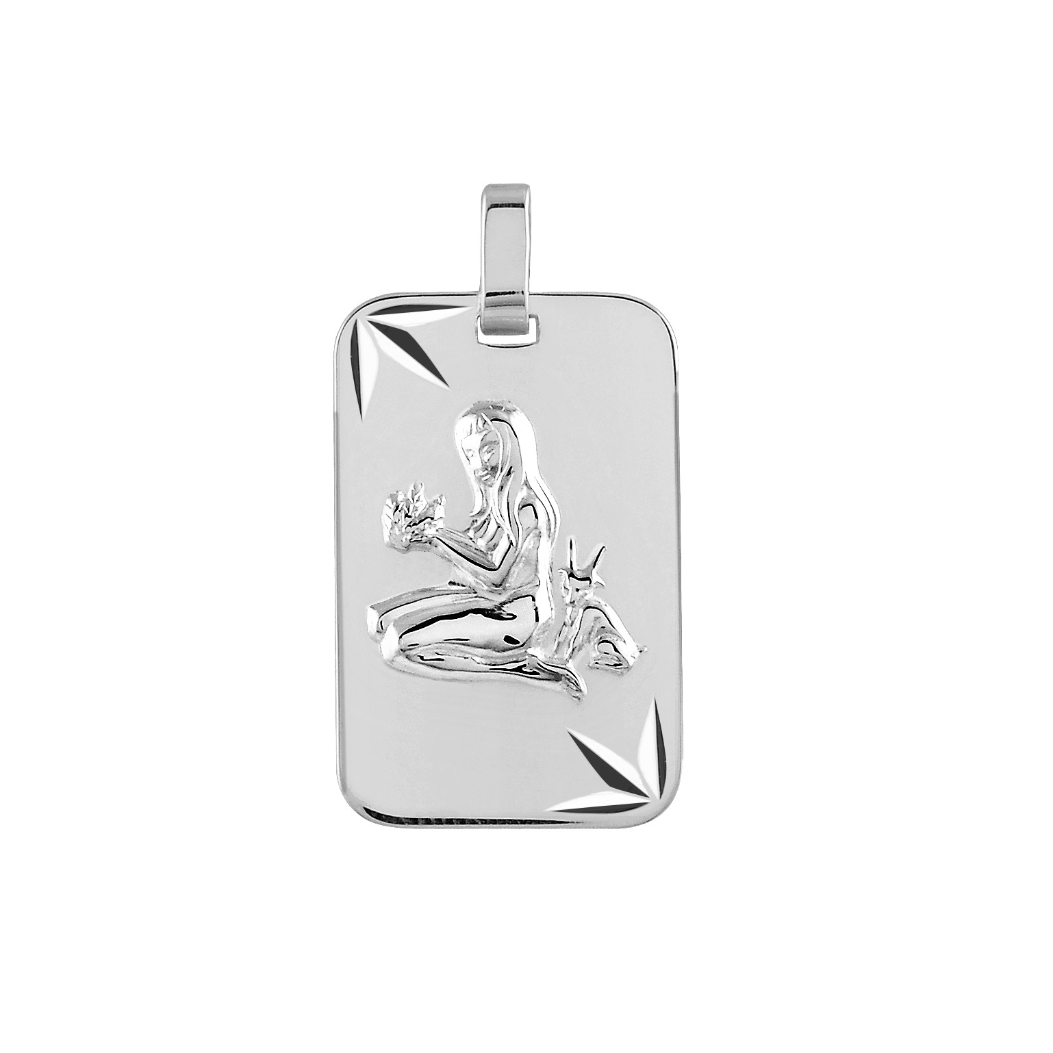 Pendentif en argent rhodié plaque G.I diamanté étoilé zodiaque Vierge