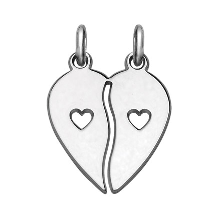 Pendentif en argent rhodié sécable coeur à partager avec coeur découpé sur chaque moitié