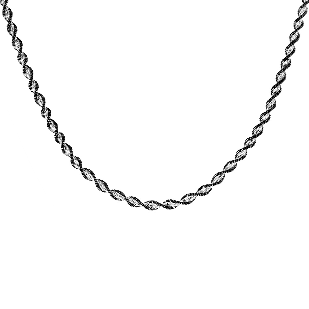 Chaîne en argent maille vrillée patinée et brillante