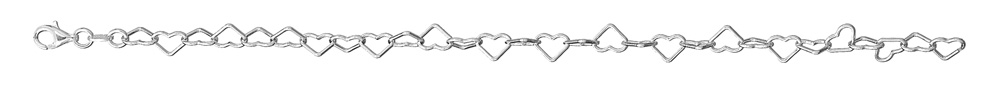 Bracelet en argent chaîne grosse maille coeurs – longueur 18cm