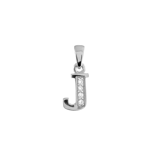 Pendentif en argent rhodié lettre J ornée d’oxydes blancs sur une partie