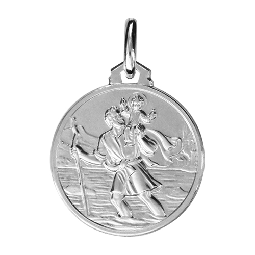 Pendentif médaille en argent rhodié de Saint-Christophe en relief – diamètre 16mm