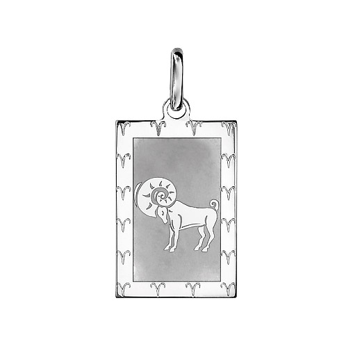 Pendentif en argent rhodié plaque G.I. rectangulaire zodiaque Bélier mat et brillant
