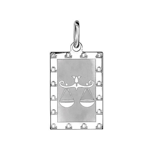 Pendentif en argent rhodié plaque G.I. rectangulaire zodiaque Balance mat et brillant