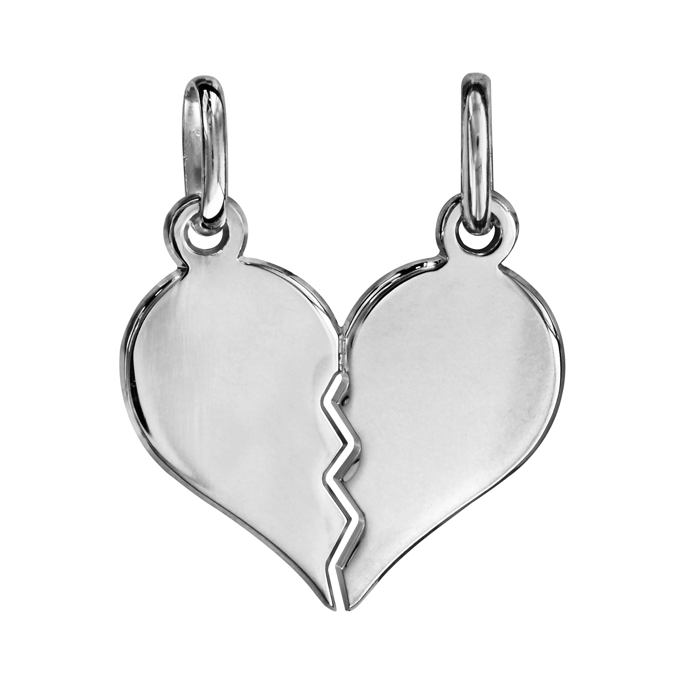 Pendentif en argent sécable coeur à partager en zig-zag