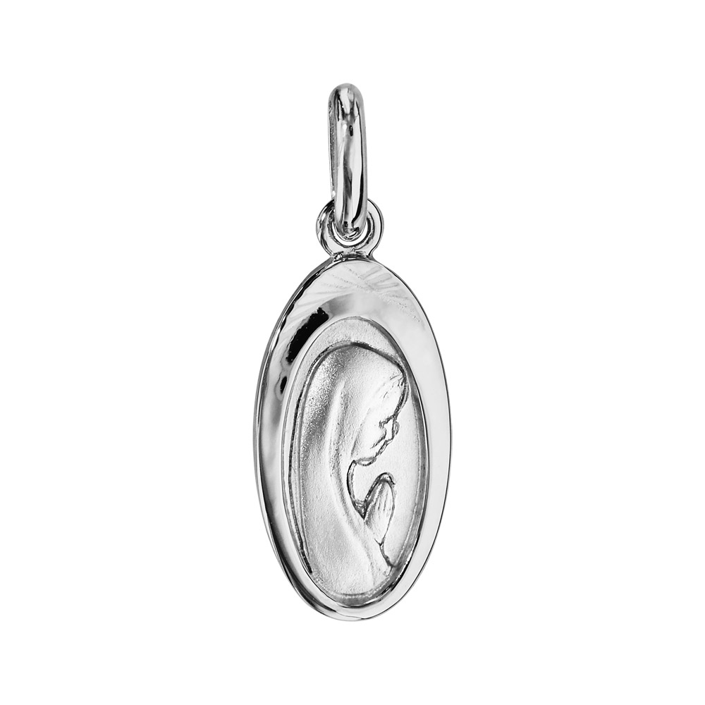 Pendentif médaille en argent rhodié vierge ovale