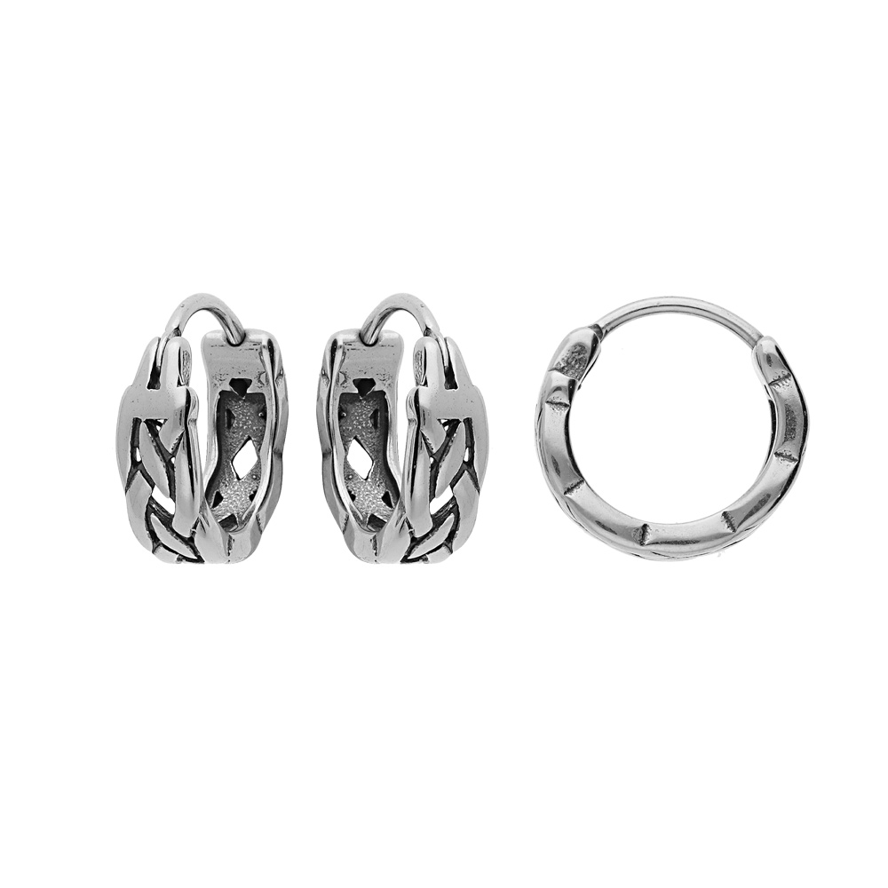 Créoles en acier motif croisé