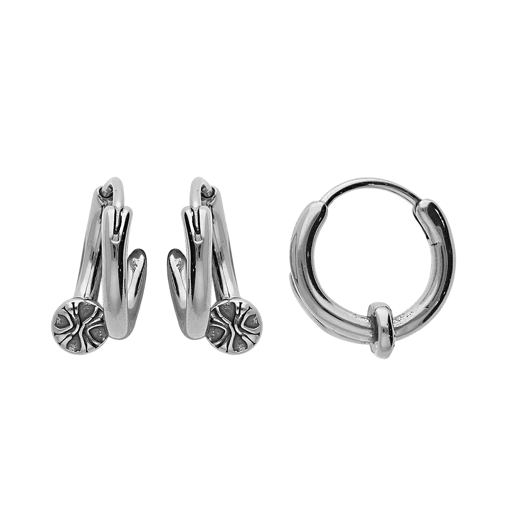 Créoles en acier avec rondelle centrale