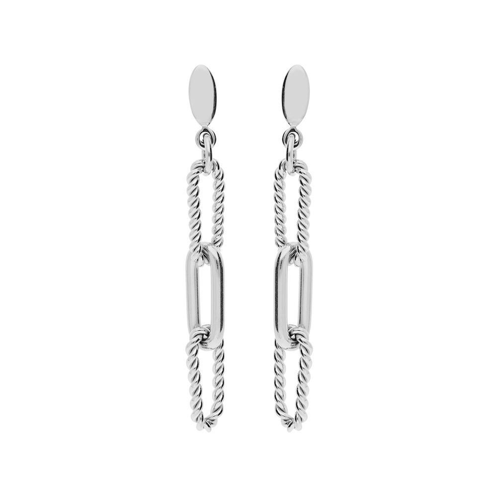 Boucles d’oreille en acier mailles rectangulaires avec motifs et fermoir poussette