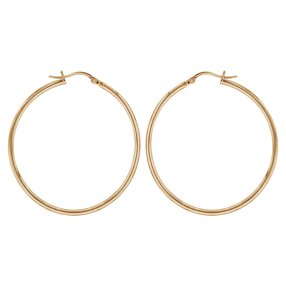 Créoles en acier et PVD jaune fil lisse 43 mm et fermoir crochet