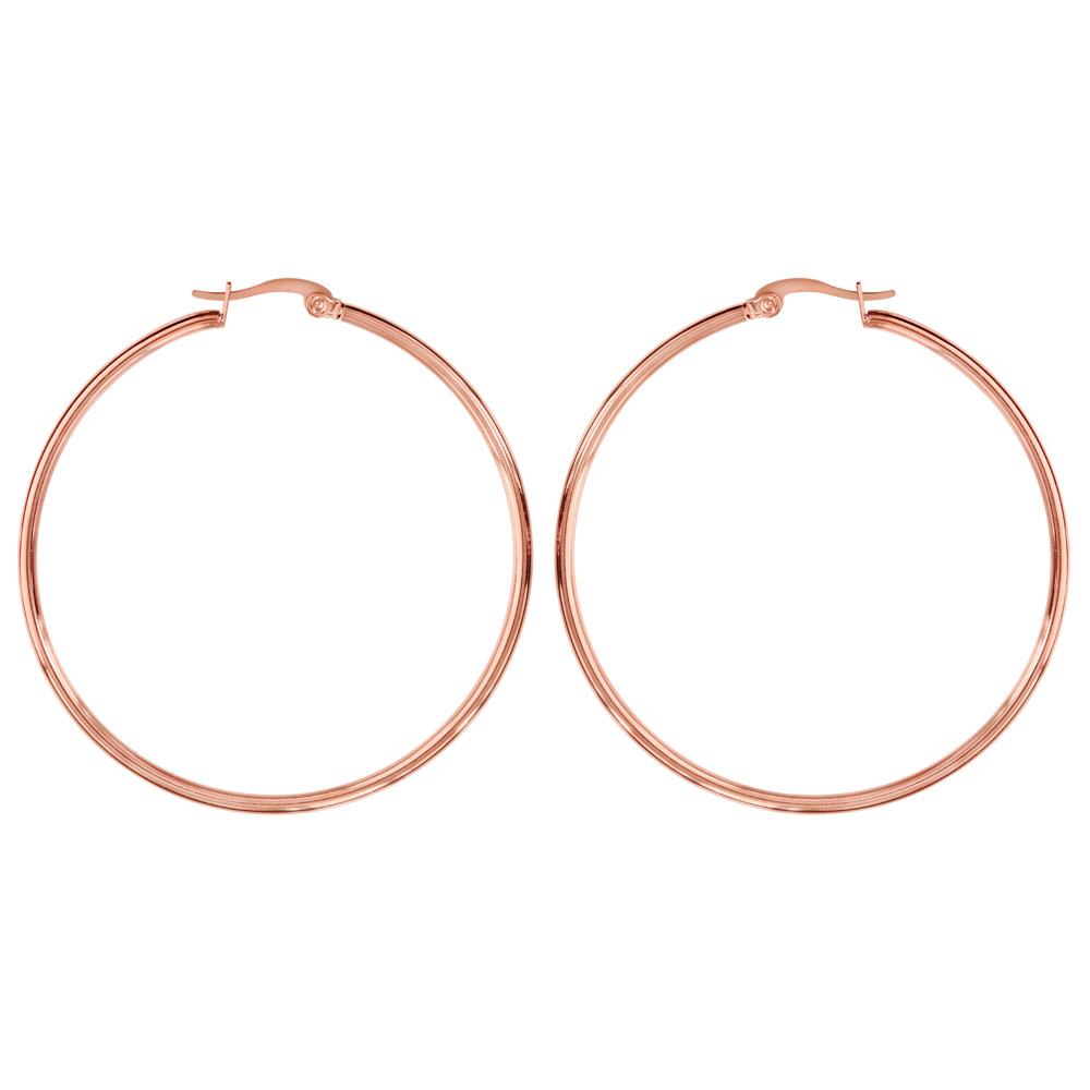 Créoles en acier et PVD rose fil lisse 54 mm et fermoir crochet