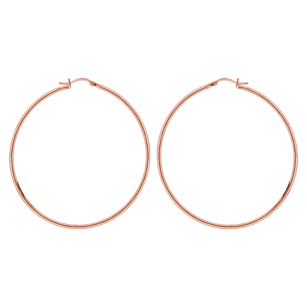 Créoles en acier et PVD rose fil lisse 64 mm et fermoir crochet