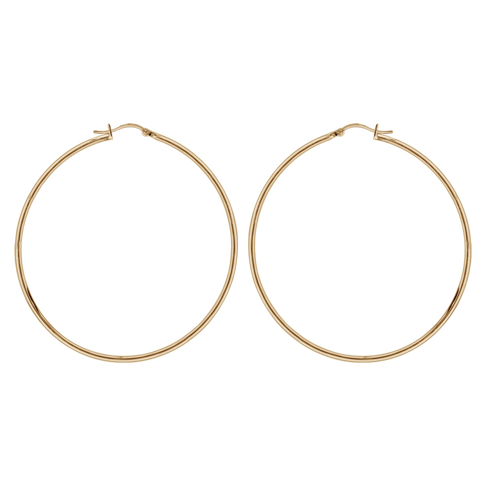 Créoles en acier et PVD jaune fil lisse 64 mm et fermoir crochet