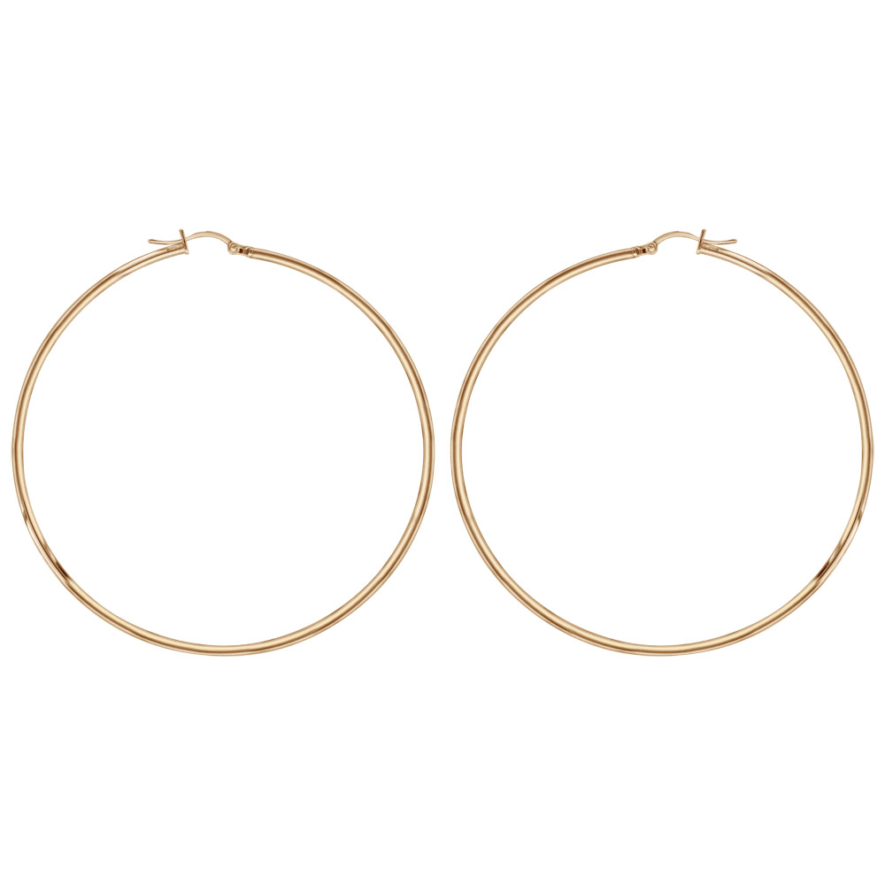 Créoles en acier et PVD jaune fil lisse 74 mm et fermoir crochet