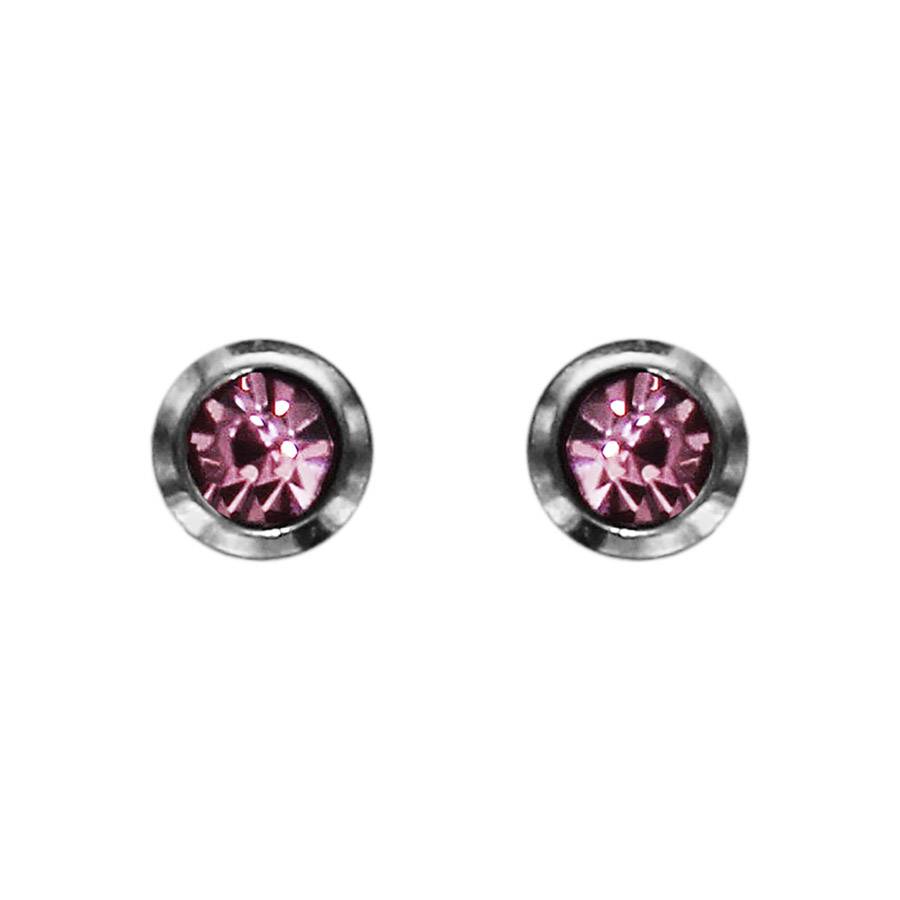 Boucles d’oreilles en acier oxyde rond rose serti clos et fermoir poussette