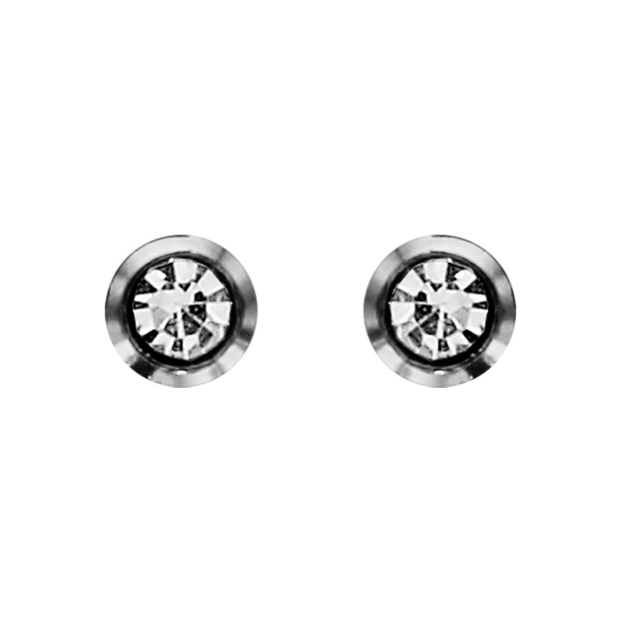 Boucles d’oreilles en acier oxyde rond blanc serti clos petit modèle et fermoir poussette