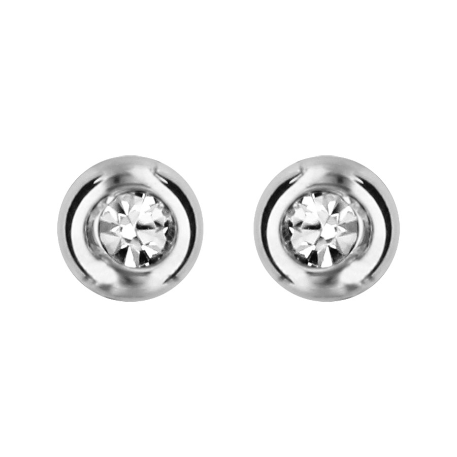 Boucles d’oreilles en acier oxyde rond blanc serti clos avec bord épais et fermoir poussette