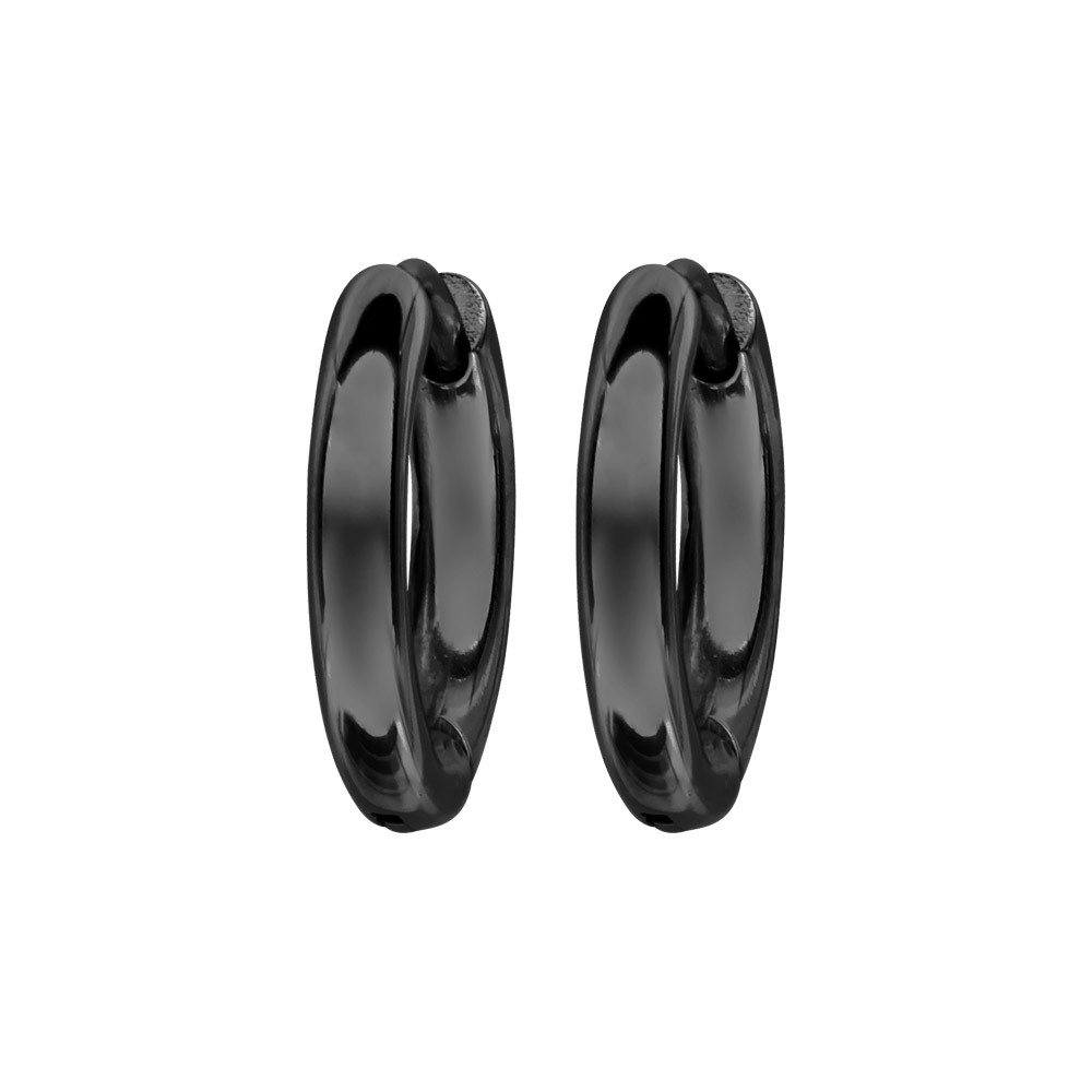 Créoles en acier et PVD noir articulées fil lisse