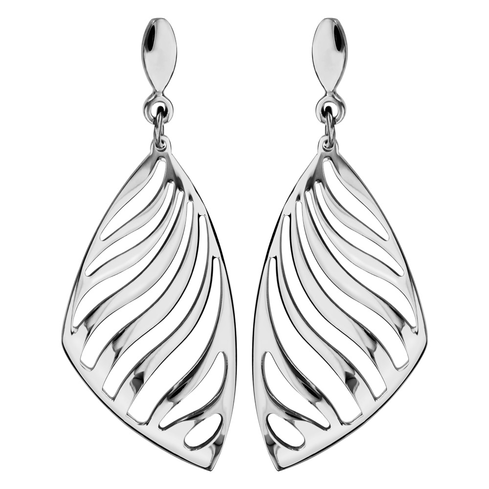 Boucles d’oreilles en acier nature zébrures ajourées et fermoir poussette